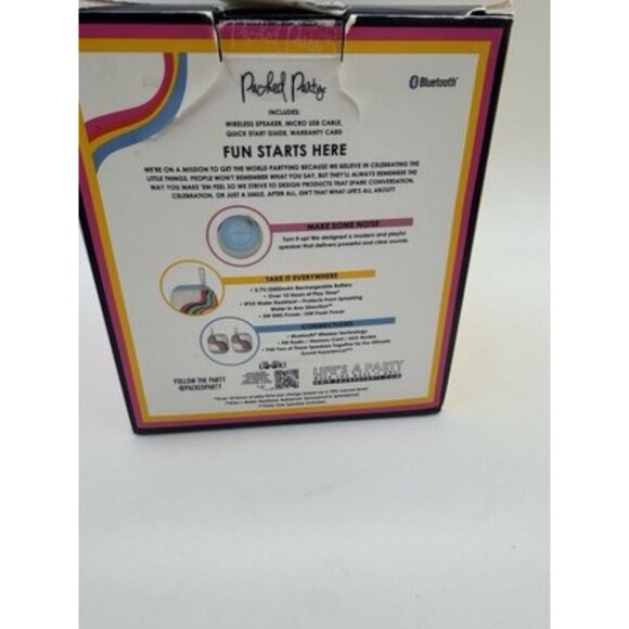 Packed Party Turn It Up! Wireless Speaker, Bluetooth IPX5 Water Resistant, New - Picture 2 of 7